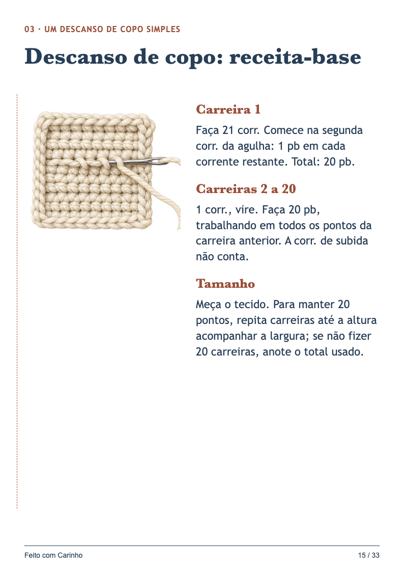 Página 15: Descanso de copo: receita-base